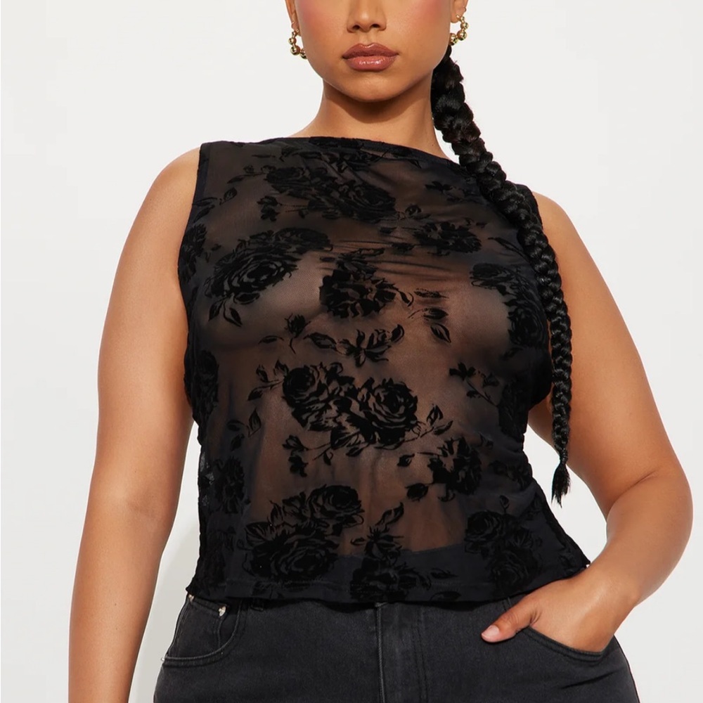 Lizette Boat Neck Mesh Top - Black